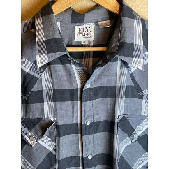 Ely Cattleman Pearl Snap Western Short Sleeve Cowboy Shirt Gray Men’s XXL - Picture 2 of 8